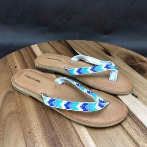 Maurices Alexis Embellished Blue Faux Leather Flip Flop Sandals Womens Size 6 M